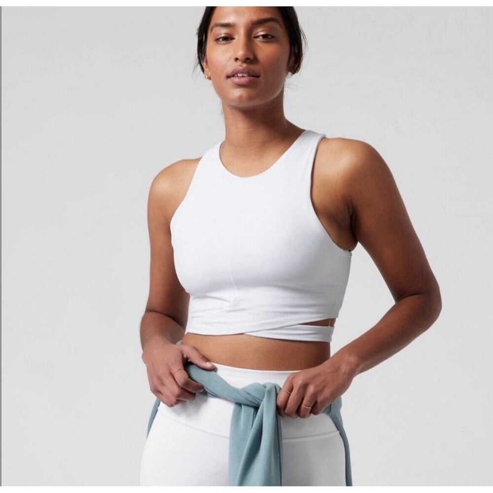 Athleta Conscious Cut Out Crop A-C Tank Top Sports Bra WHITE Size Large